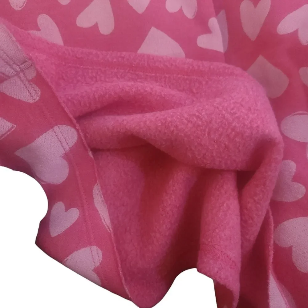 Old Navy Hoodie Pink Hearts Kids Semi-Cropped‎ Fleece-Lined Size Med